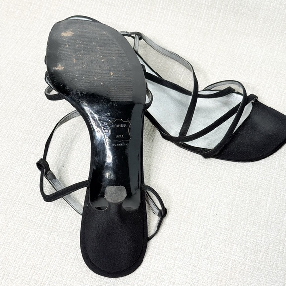 Stuart Weitzman Vintage Black Strappy Kitten Heels - Picture 6 of 8